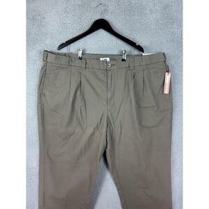 Harbor Bay Pants Mens 50x30 Khaki Pleated Waist-Relaxer Cotton Loose Fit Chino